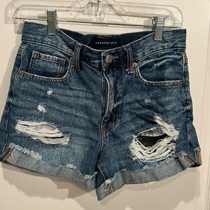 Aeropostale Women's Ripped Jean Shorts - Dark Blue